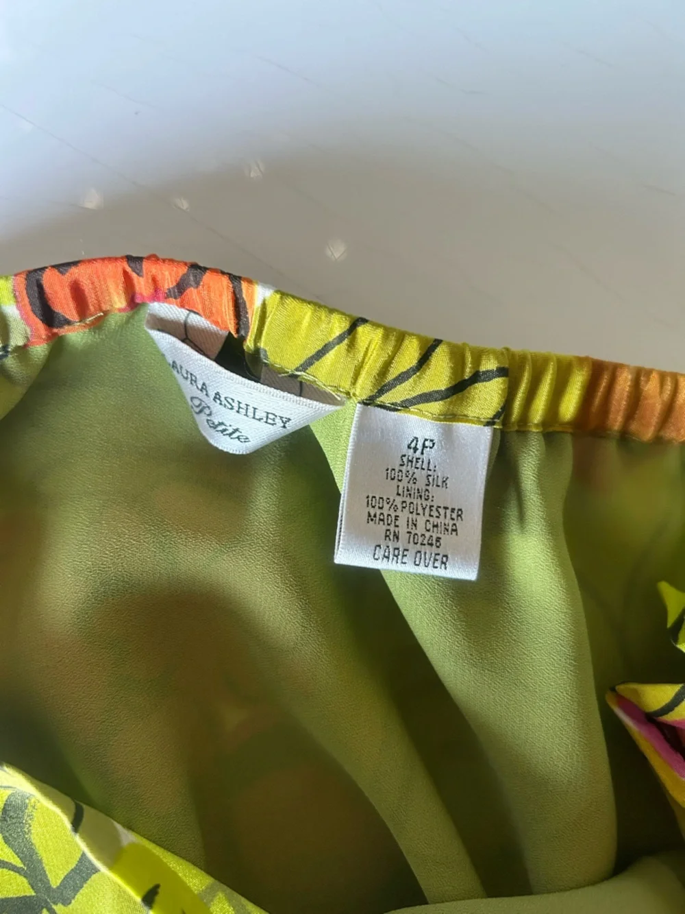 Laura Ashley 4 Petite 100% Silk Green Floral Midi Skirt Pink Orange Blooms - Picture 2 of 6